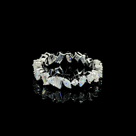 Multi Shape Diamond Eternity Band Ring, Mixed Cut Diamond Ring, Full Eternity Band.