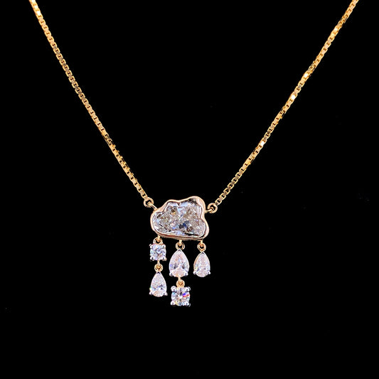 Cloud Shape Diamond Pendant Necklace, Multi Shape Diamond Drop Necklace.