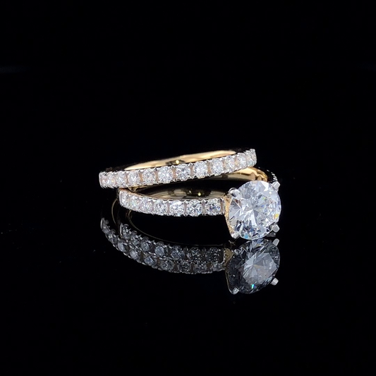 Round Cut Diamond Engagement Ring Set with Pavé Band in 14K Solid Gold
