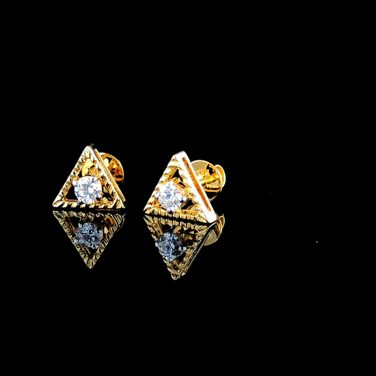 14K Solid Yellow Gold Triangle Diamond Stud Earrings
