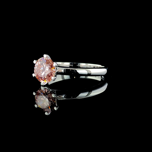 Vivid Pink Diamond Solitaire Ring in White Gold – Round Cut Prong Set Engagement Ring