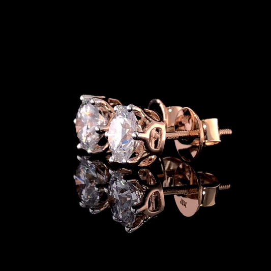 Round Diamond Stud Earrings in Rose Gold – Classic Six Prong Solitaire Earrings