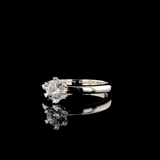 Round Diamond Solitaire Ring in White Gold – Heart Prong Set Engagement Ring