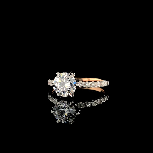 Round Diamond Engagement Ring in Yellow Gold – Micro Pave Band Solitaire Ring