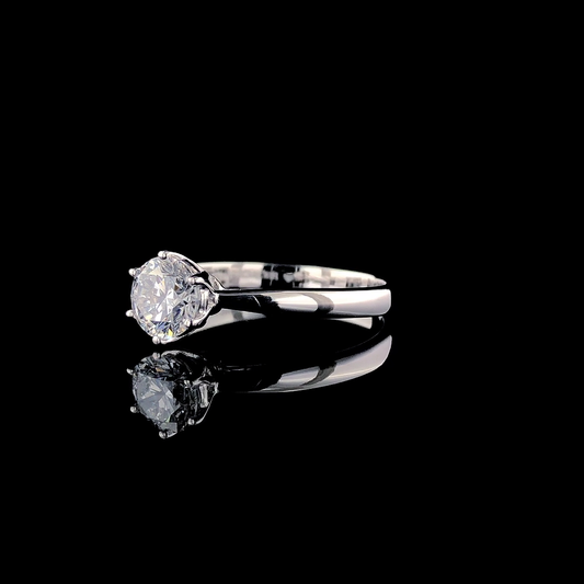 Round Diamond Solitaire Ring in White Gold – Petals Prong Setting Engagement Ring
