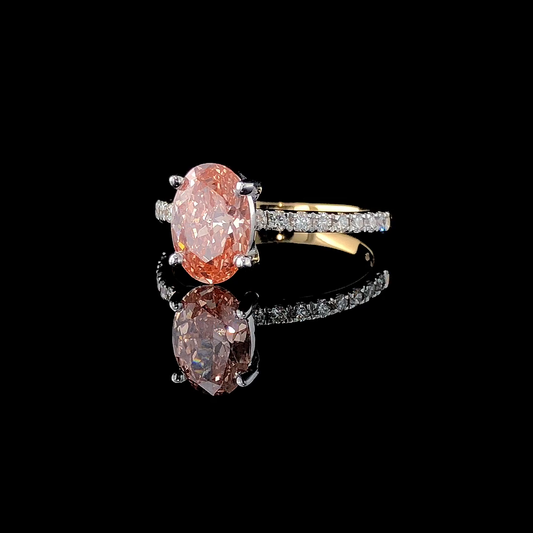 Oval Vivid Pink Diamond Engagement Ring in Yellow Gold – Micro Pave Band Solitaire Ring