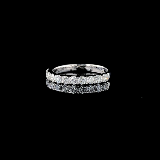 Round Diamond Half Eternity Band in White Gold – Micro Pave Wedding Ring