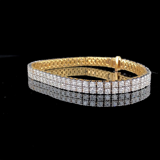 Round Diamond Tennis Bracelet in Yellow Gold – Double Row Prong Set Bracelet
