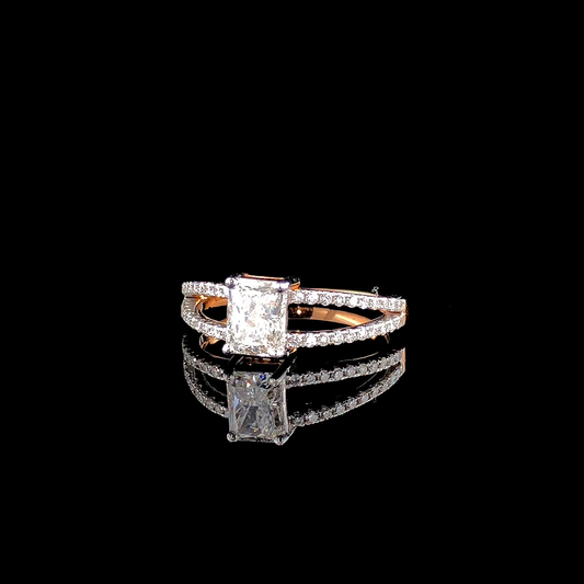 Radiant Cut Diamond Engagement Ring – Split Shank Pave Band, Hidden Halo Setting