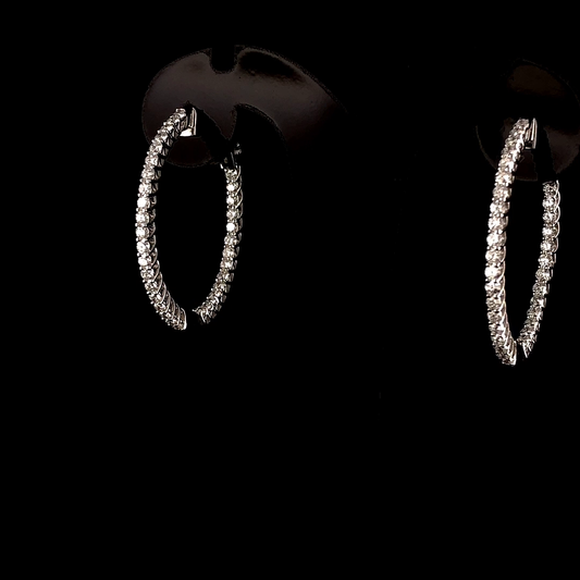 Diamond Hoop Earrings – Inside Out Round Cut Hoops, Classic Pave Set Circle Earrings, Everyday Luxury Gift for Her
