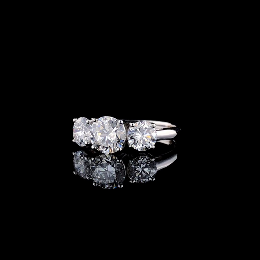 Round Cut Three Stone Diamond Ring – Classic Trilogy Engagement Ring, Brilliant Prong Set Anniversary Gift