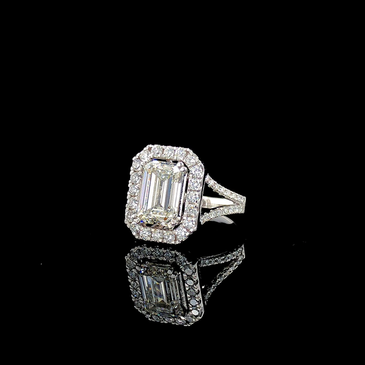 Emerald Cut Double Halo Split Shank Engagement Ring