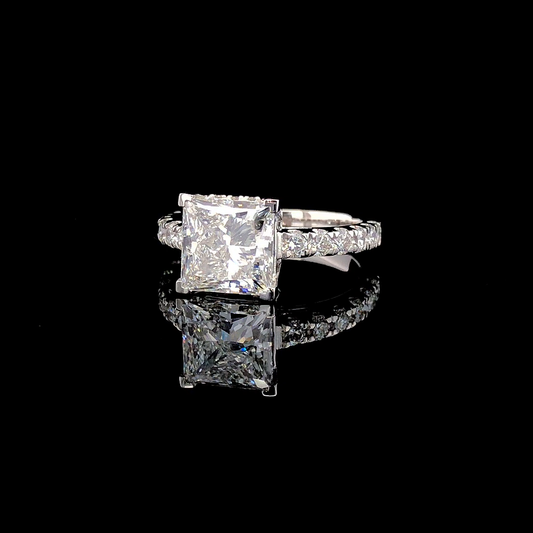 Princess Cut Diamond Style Ring with Pavé Band