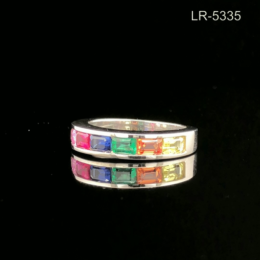 Multicolor Emerald Cut Band Ring