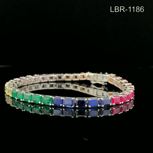 Multicolor Emerald Cut Eternity Tennis Bracelet