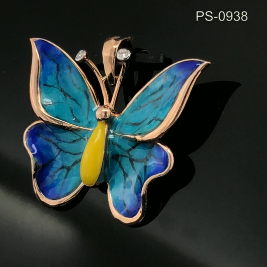 Blue Enamel Butterfly Pendant with Diamond Accents