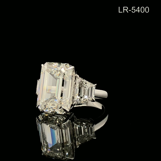 Emerald Cut Three Stone Engagement Ring with Trapezoid Side Stones