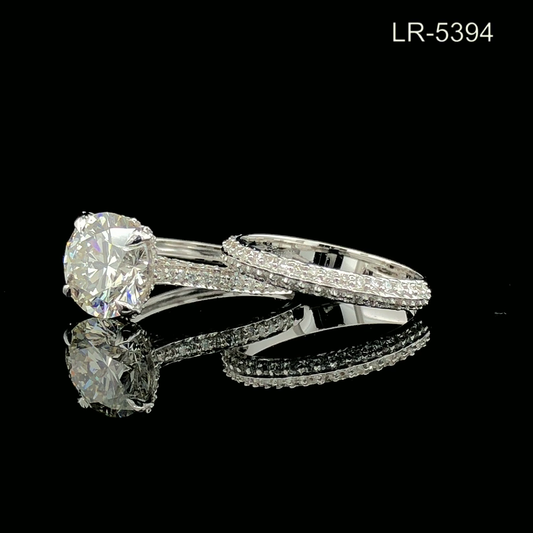 Round Solitaire Bridal Set with Pavé Wedding Band