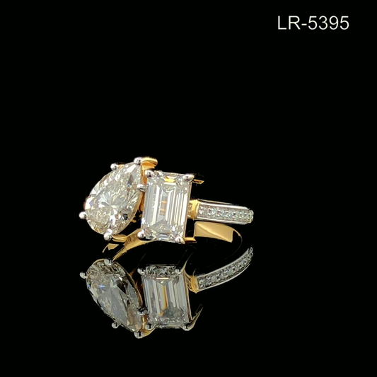 Toi et Moi Pear & Emerald Cut Ring with Pavé Band