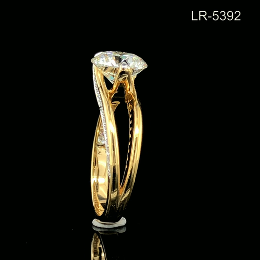 Round Cut Solitaire Diamond Engagement Ring Twisted Bypass Pavé Band Yellow Gold Statement Ring