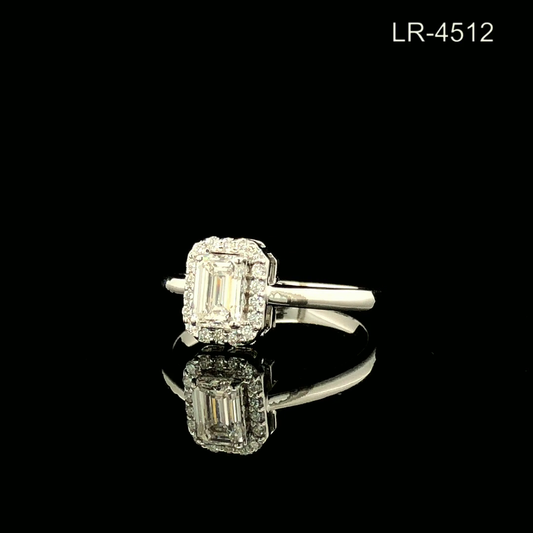 Emerald Cut Diamond Halo Engagement Ring Rectangular Hidden Halo Solitaire White Gold Promise Ring