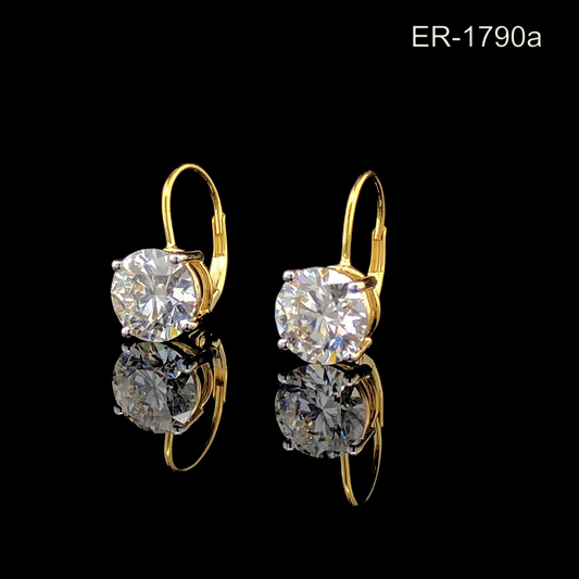 Round Cut Diamond Solitaire Drop Earrings Yellow Gold Hinged Back Dangle Earrings