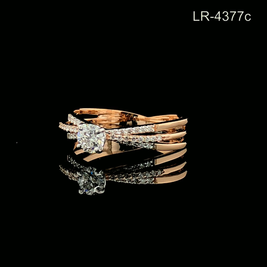 Round Cut Diamond Engagement Ring Multi Row Criss Cross Pavé Band Rose Gold Statement Ring.
