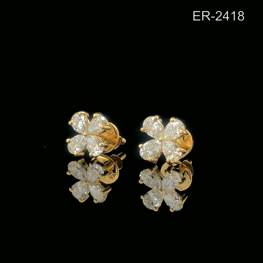 Pear Shape Diamond Flower Stud Earrings Yellow Gold Cluster Floral Earrings