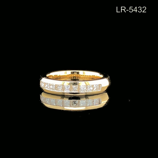 Princess Cut Diamond Channel Set Wedding Band Yellow Gold Anniversary Ring