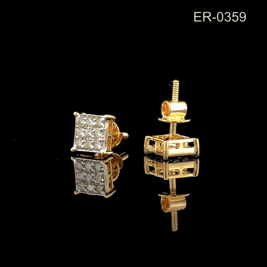 Princess Cut Diamond Cluster Stud Earrings Square Invisible Set Screw Back Yellow Gold