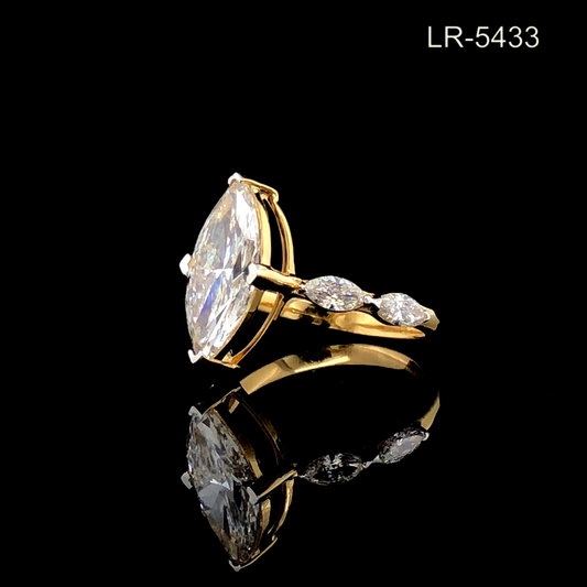 Marquise Cut Diamond Ring, Solitaire Statement Ring with Side Marquise Accents.