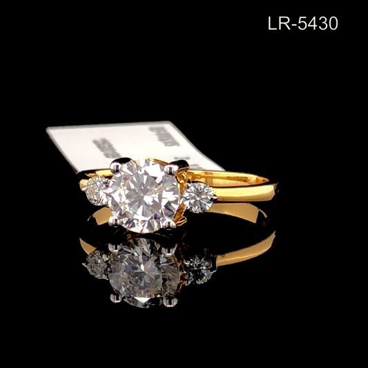 Round Diamond Three Stone Ring, Classic Trilogy Engagement Ring, Side Stone Accent Ring.
