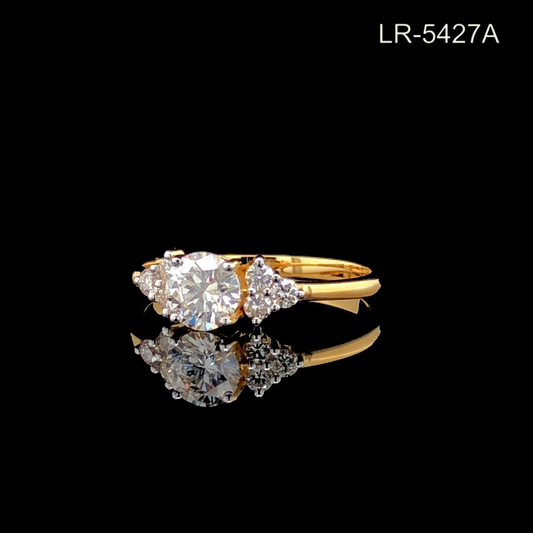 Round Diamond Ring with Cluster Side Accents, Center Solitaire Ring, Floral Side Cluster Design