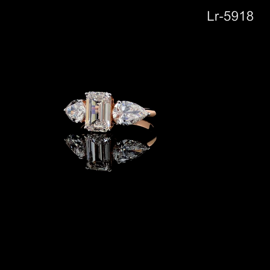 Emerald Cut Diamond Ring with Pear Side Stones, Three Stone Engagement Ring, Elegant Trilogy Ring.