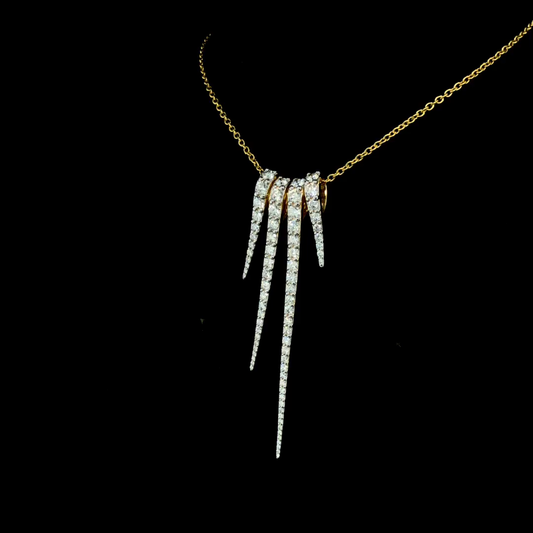 Diamond Spike Pendant Necklace, Multi Drop Bar Pendant, Statement Dangle Necklace.