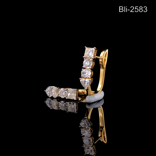 Diamond Hoop Earrings with Mixed Shape Stones, Modern Half Hoop Earrings.
