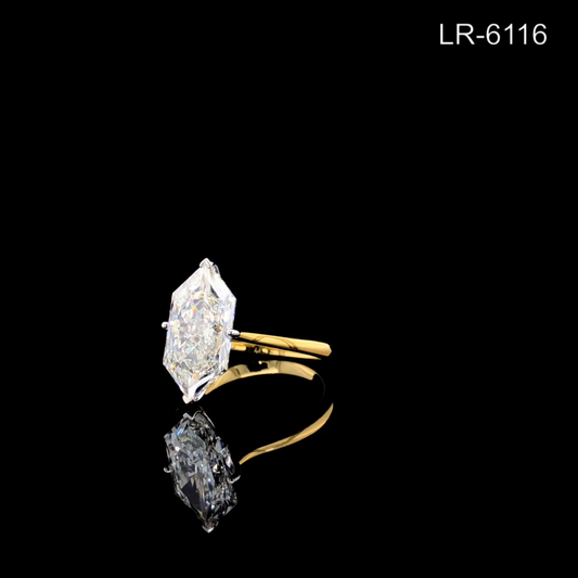 Hexagon Cut Diamond Solitaire Ring, Geometric Diamond Engagement Ring, Minimal Prong Set Ring.