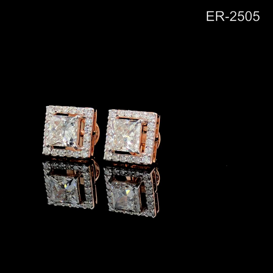 Princess Cut Diamond Stud Earrings Halo Square Stud Earrings Minimalist Bridal Jewelry Gift for Her.