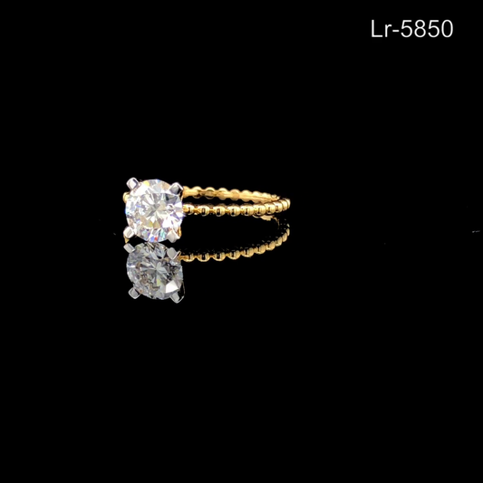 Round Diamond Engagement Ring Beaded Band Solitaire Ring.