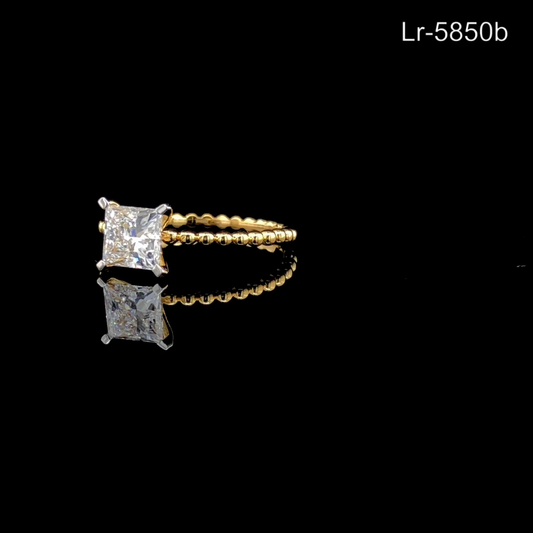 Princess Cut Diamond Engagement Ring Beaded Band Solitaire Ring.
