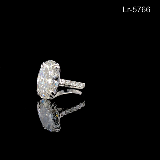 Oval Diamond Engagement Ring Pave Band Solitaire Ring.