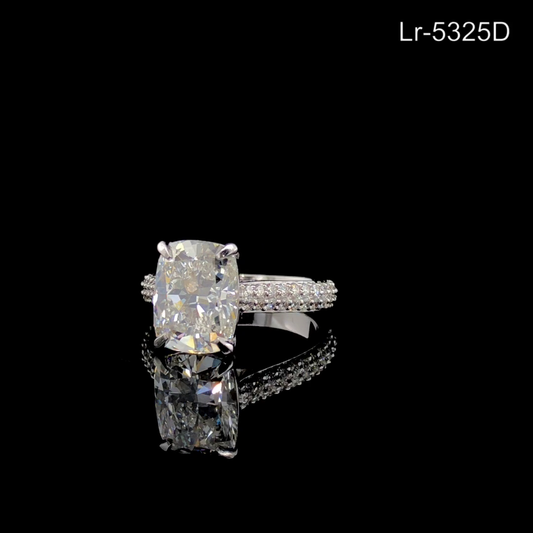 Cushion Cut Diamond Engagement Ring Pave Band Solitaire Ring.