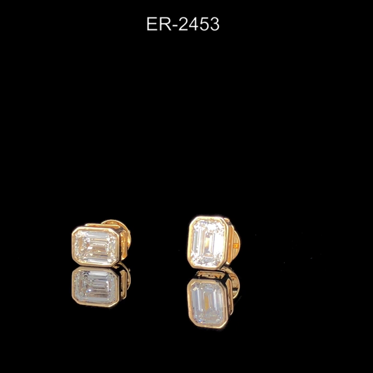 Emerald Cut Diamond Stud Earrings Bezel Set Stud Earrings Minimalist Classic Jewelry.