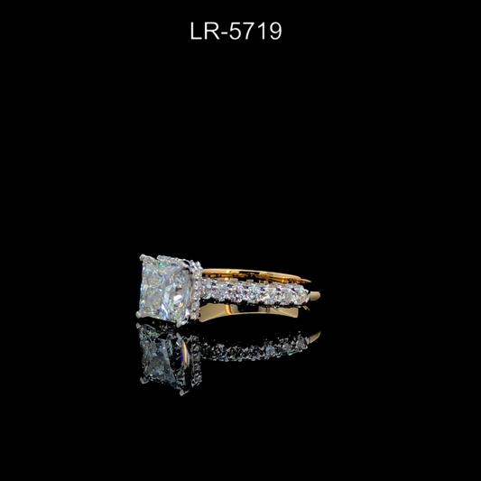 Princess Cut Diamond Engagement Ring Pave Band Solitaire Ring Classic Bridal Jewelry.
