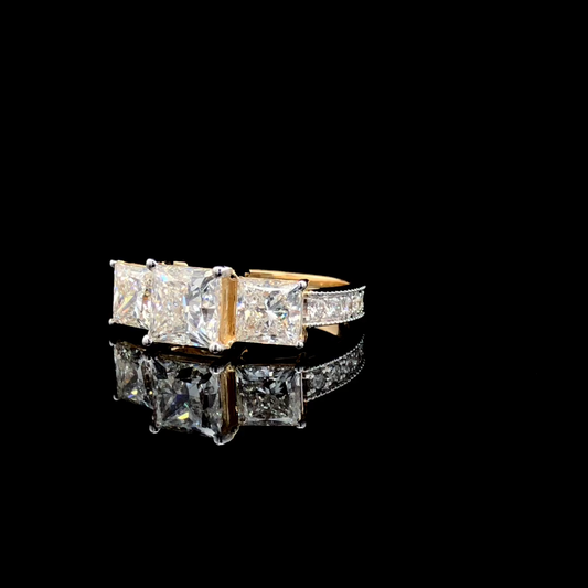 Three Stone Diamond Engagement Ring Pave Band Trilogy Ring Classic Bridal Jewelry.