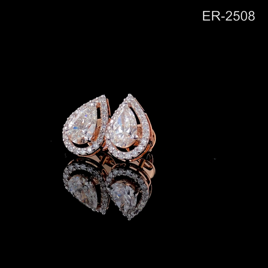 Pear Cut Diamond Stud Earrings Halo Setting Teardrop Studs Classic Statement Jewelry.