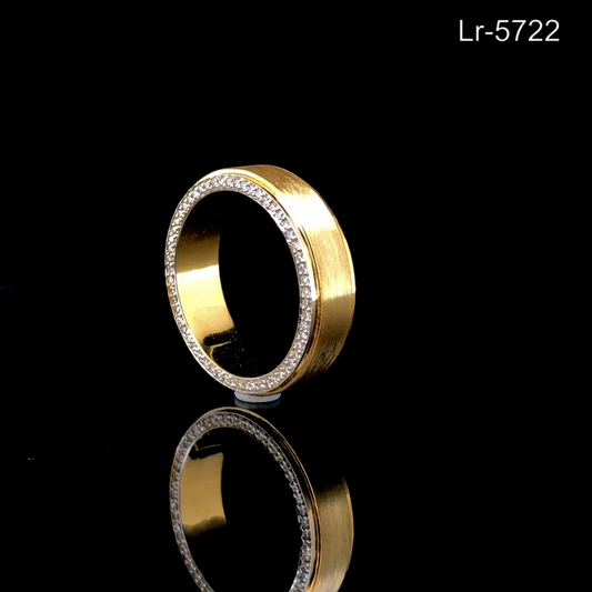 Diamond Circle Band Ring, Wide Gold Band with Pavé Diamond Edge, Modern Minimalist Ring.