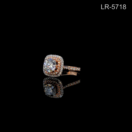 Double Halo Diamond Engagement Ring, Cushion Style Diamond Ring, Pavé Band Ring.