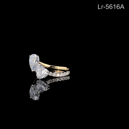 Diamond Two Stone Ring, Pear & Heart Diamond Engagement Ring, Pavé Band Ring.
