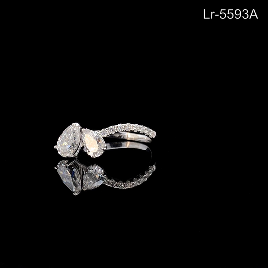 Diamond Two Stone Ring, Pear Diamond Engagement Ring, Pavé Band Ring.